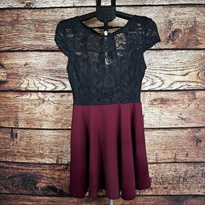 B Darlin Black Lace and Burgundy Mini Whimsigoth Dress
